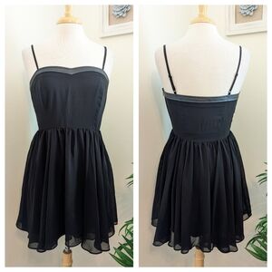 Forever 21 Black Leather Trim Fit & Flare Sweetheart Mini Dress Large